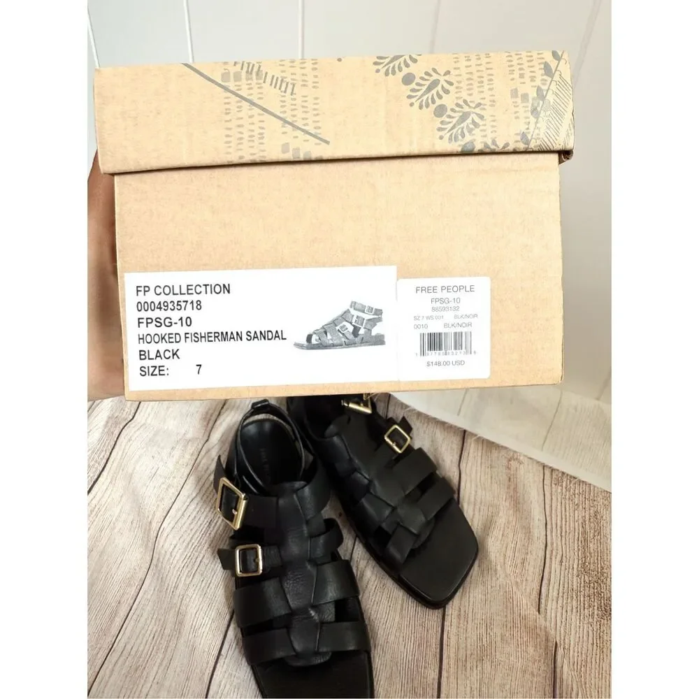 NIB Free People Hooked Fisherman Sandals Black Size 7‎ New - Picture 5 of 10